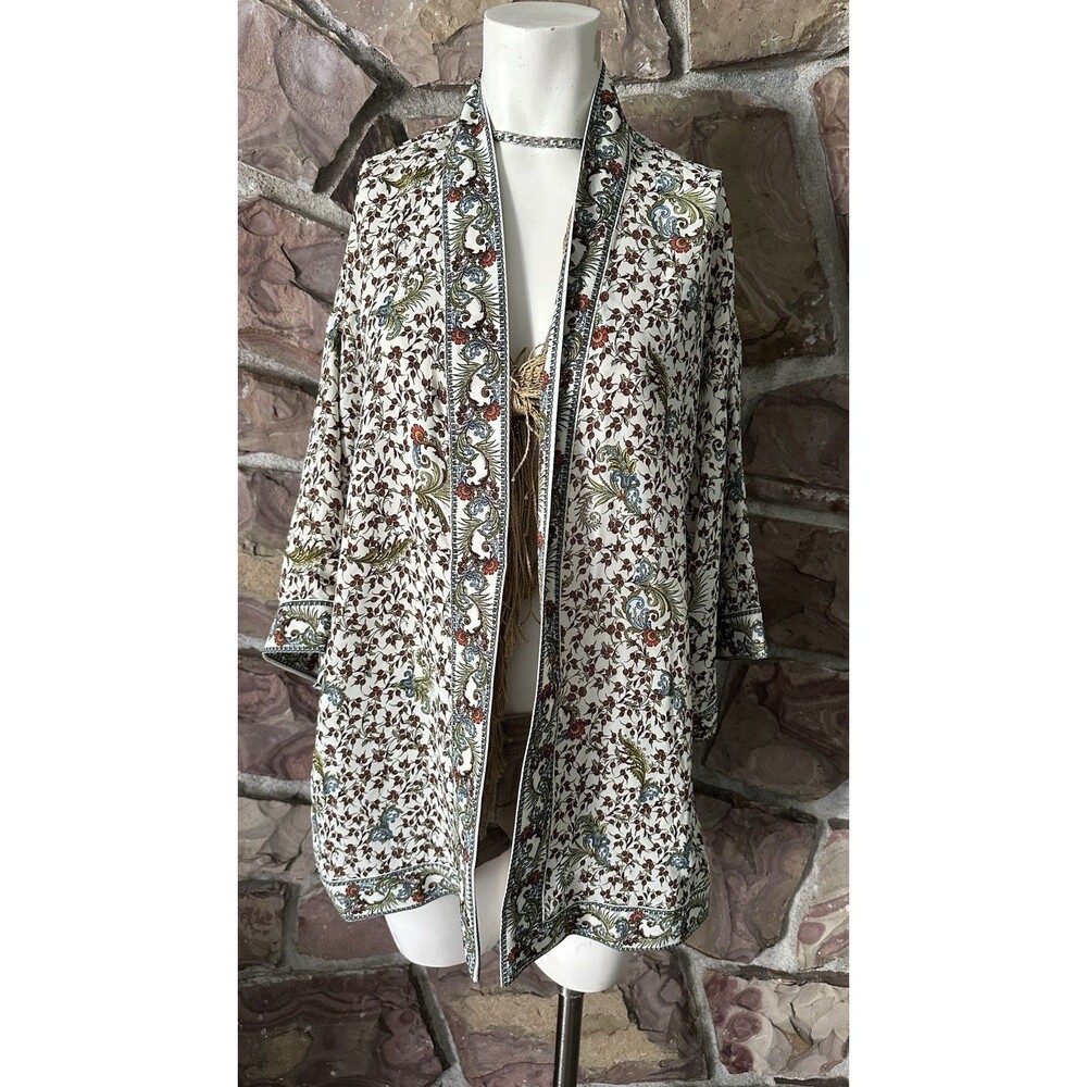 Max Studio Long‎ Cardigan Kimono Sleeve Cream $118 Plus S Big Floral Boho Flowy